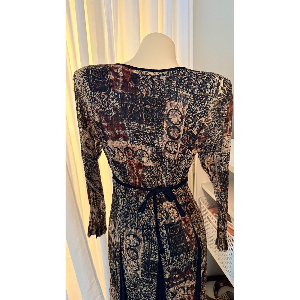 Nostalgia Vintage Whimsigoth Maxi Dress Brown Black Lace Patchwork Print Medium - Picture 14 of 16